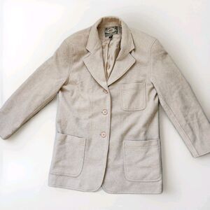 VTG Express Jeans Wool Cashmere Blend Blazer Tan Button Front Lined Womens Sz S